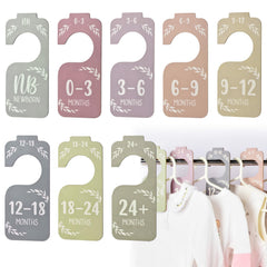 CAPHONT baby closet dividers front view showing eight size markers for easy growth tracking.