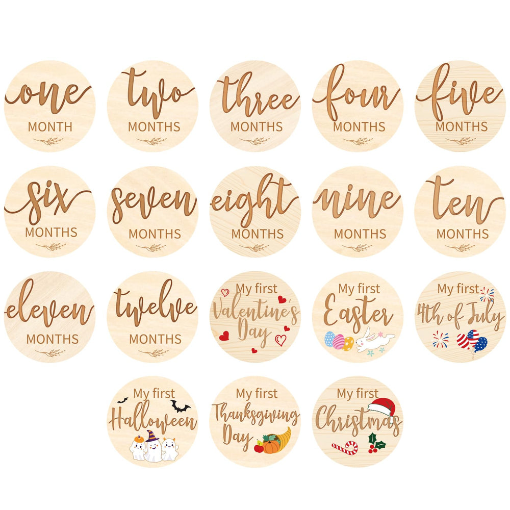 Capoda milestone card 1 month in natural wood, ideal for newborn growth photos and memories