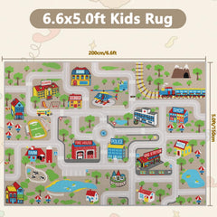 Capslpad Kids Rug city-buildings-school-hospital encourages exploratory play and early mapping skills.