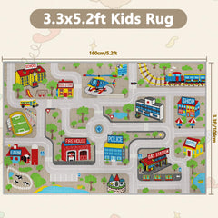 Capslpad Kids Rug city-buildings scene encourages pretend city planning and storytelling