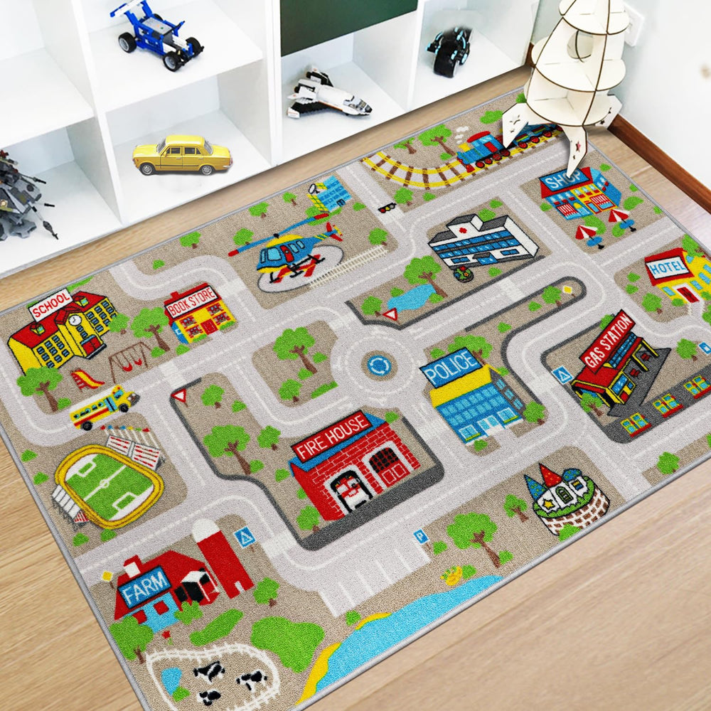 Capslpad Kids Rug road-traffic pattern enables imaginative car play and spatial awareness