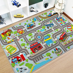 Capslpad Kids Rug traffic road view offers imaginative play and road-learning.