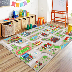 Capslpad tan car road playmat wide view with ample space for toy cars.