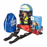 CARES harness installed on airplane seat demonstrates easy child safety during flights