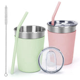 Carperipher kids cup with pink rainbow sleeve provides easy grip for little hands.