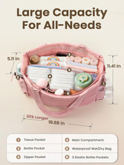 CarryWise crossbody mommy bag shows versatility for hands-free baby care.