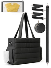 CarryWise large diaper bag tote front view in black, stylish yet practical for hospital use.