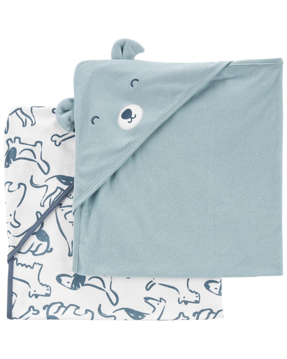 Carter's baby hooded towel close-up, plush terry ready for gentle bath time.