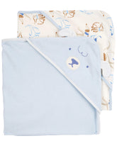 Carter's Baby Hooded Towel blue front view shows soft terry and cozy hood for after-bath cuddles