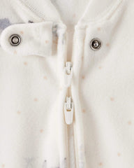 Carter's sleep bag white elephant demonstrates quick night-time changes with front zip.