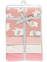 Carter's Elephant March receiving blanket pink front view—soft cotton for swaddling