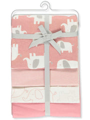 Carter's Elephant March receiving blanket pink front view—soft cotton for swaddling