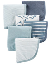 Carter's washcloths 6-pack blue-navy-stripes offer soft texture for gentle bath cleansing.
