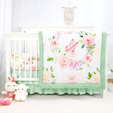 CARUILI 4-piece crib bedding set comforter showcases butterfly floral print for a soothing nursery.