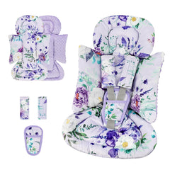 CARUILI infant car seat insert in purple floral provides plush comfort for tiny riders
