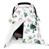 CARUILI Minky car seat cover with peep window protects baby from sun and strangers.