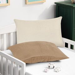 CARUILI Muslin Toddler Pillowcase envelope closure keeps pillow secure overnight.