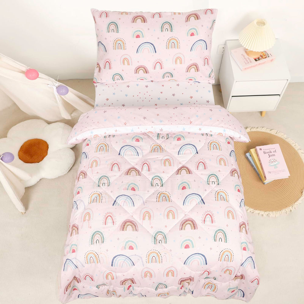 CARUILI rainbow toddler comforter shows a soft microfiber texture for cozy nights