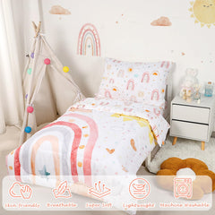 CARUILI rainbow design flat sheet detail emphasizes color pop and coordination