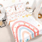 CARUILI twin toddler bedding with pink rainbow comforter offers breathable microfiber softness for bedtime.