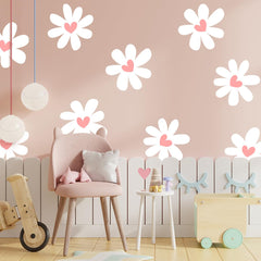 CasaPopz Daisy Wall Stickers with pink hearts brighten nurseries and playrooms, easy decorative accent.