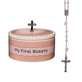 CASCADE GOODS Girls My First Pink Rosary Box with pink beads for cherished baptism keepsake.