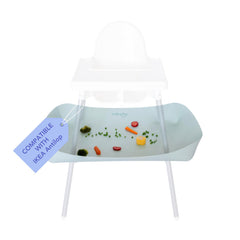 Catchy Food Catcher installed on an IKEA Antilop chair prevents spills.