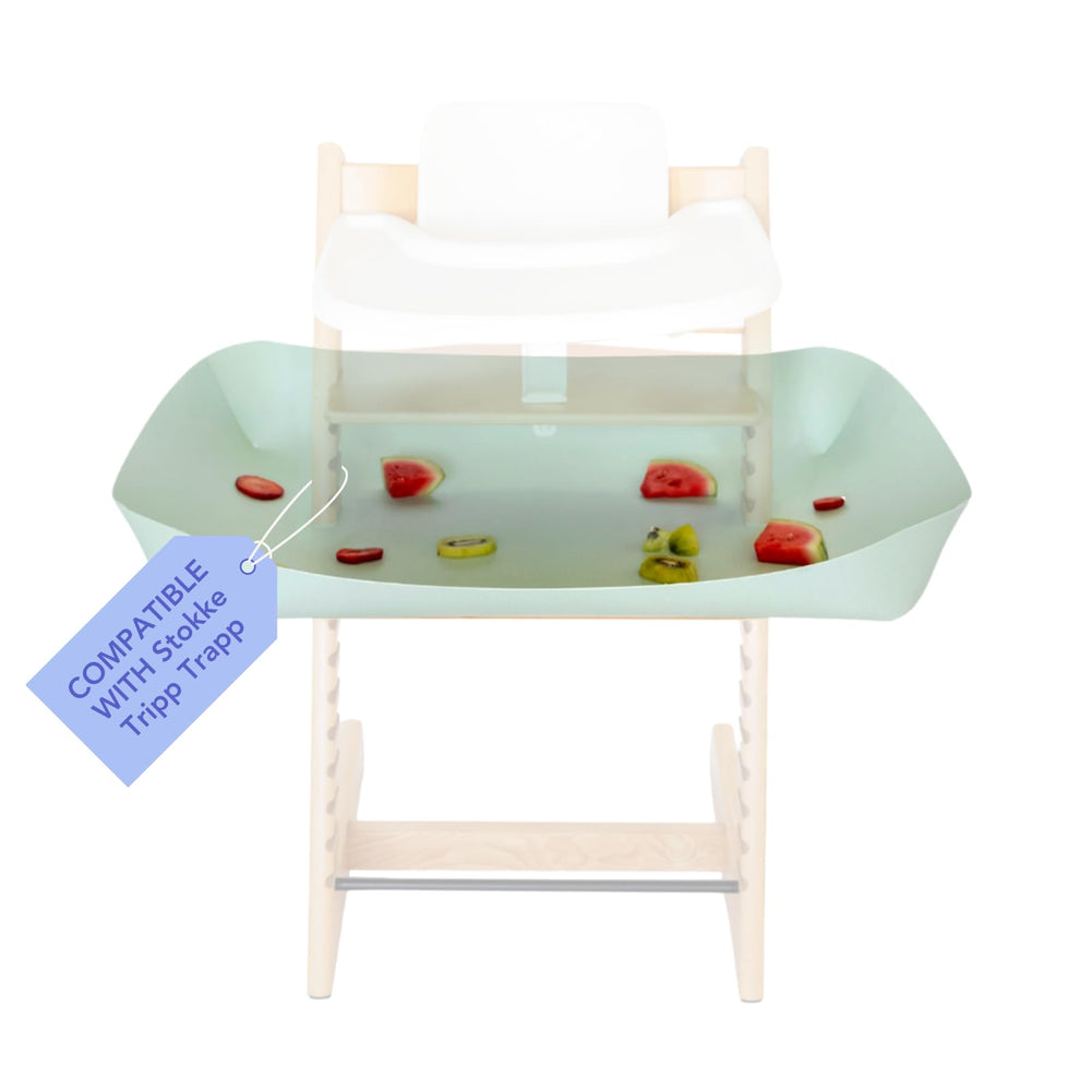 Catchy food catcher installed on Stokke Tripp Trapp catching dropped food to protect floors