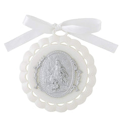 CB moulded crib medal with guardian angel for nursery decor and gentle reassurance.
