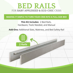 CC KITS rails installed on Beaumont crib demonstrate secure conversion compatibility.