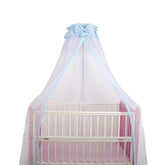 CdyBox crib net blue mesh closeup shows breathable fabric and fine holes.