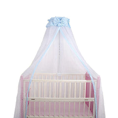 CdyBox crib net blue mesh closeup shows breathable fabric and fine holes.