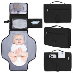 CEICEI portable diaper-changing-pad folded in black shows compact travel-ready design for on-the-go parents.