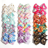 CellElection 24pcs bows on model wearing rainbow hair for stylish everyday wear