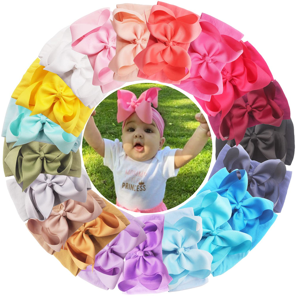 CellElection pink 6-inch bow headband for babies, soft and gentle on sensitive skin.