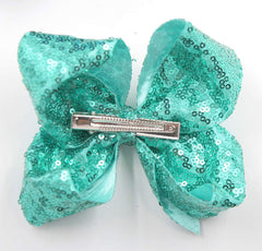 CellElection blue sequin 6inch hair bow closeup highlighting vibrant color for special occasions