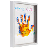 Cepairng family handprint frame kit front view with colorful paints for bonding.