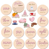 Cephira monthly milestone discs in pink with Hello World sign for newborn documentation
