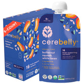Cerebelly organic pouch pours silky butternut squash and white bean puree for on-the-go nourishment.