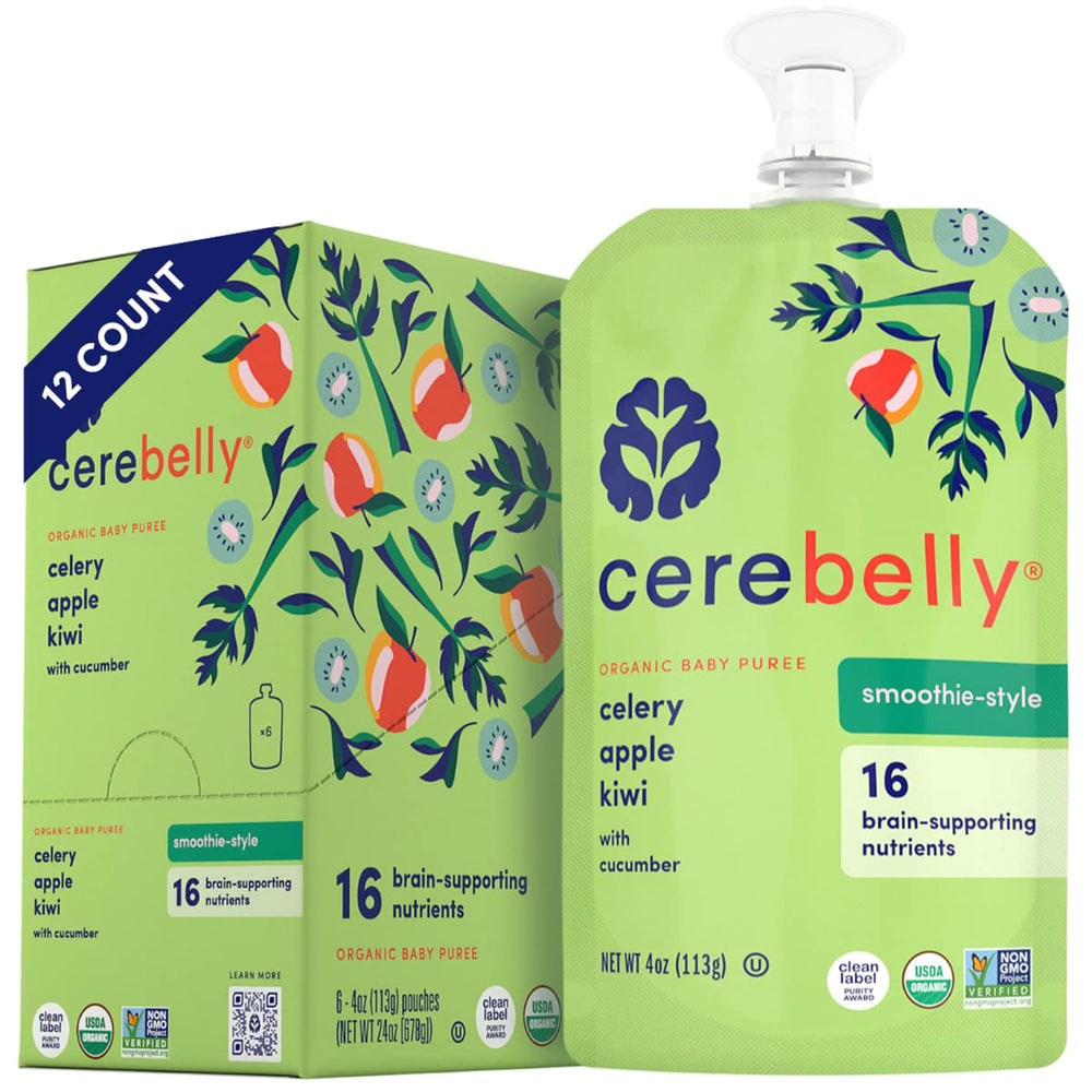 Cerebelly organic baby food pouches front view for convenient meals on the go