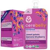 Cerebelly sweet potato banana blueberry pouch showing kid-friendly flavor for on-the-go nutrition
