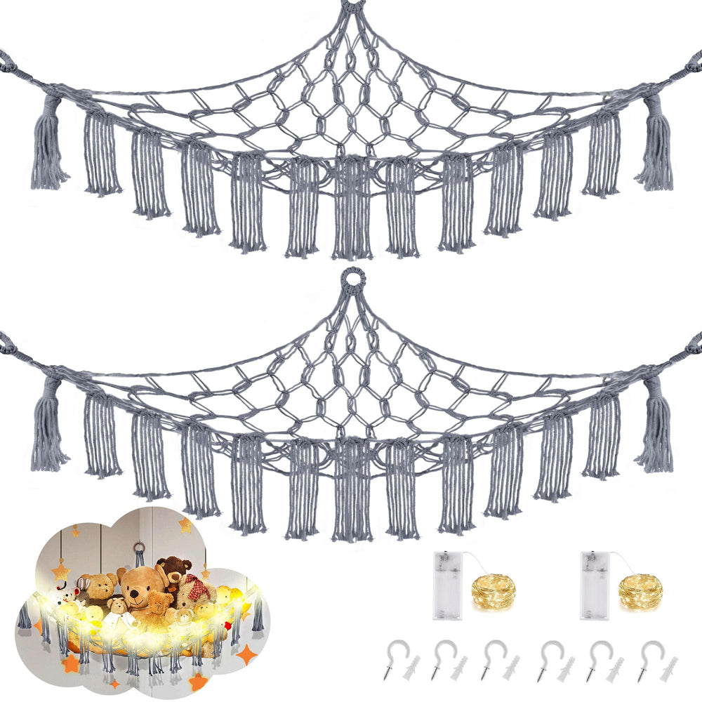 CERETIA stuffed animal hammock corner setup showcases space-saving plush toy storage.