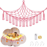CERETIA pink stuffed animal hammock with LED light for organized playroom storage