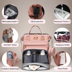 CESAILT diaper bag insulated-bottle pockets pink preserves bottle temperature during outings.