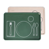 Chamos Montessori placemat sage flatlay supports independent eating with a spacious silicone surface.