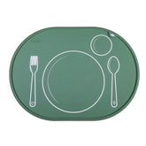 Chamos oval placemat Sage flat surface for toddler dining.