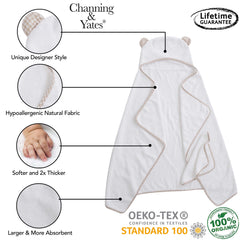 Channing & Yates organic baby towel set packaging showcases gift-ready presentation for baby showers.