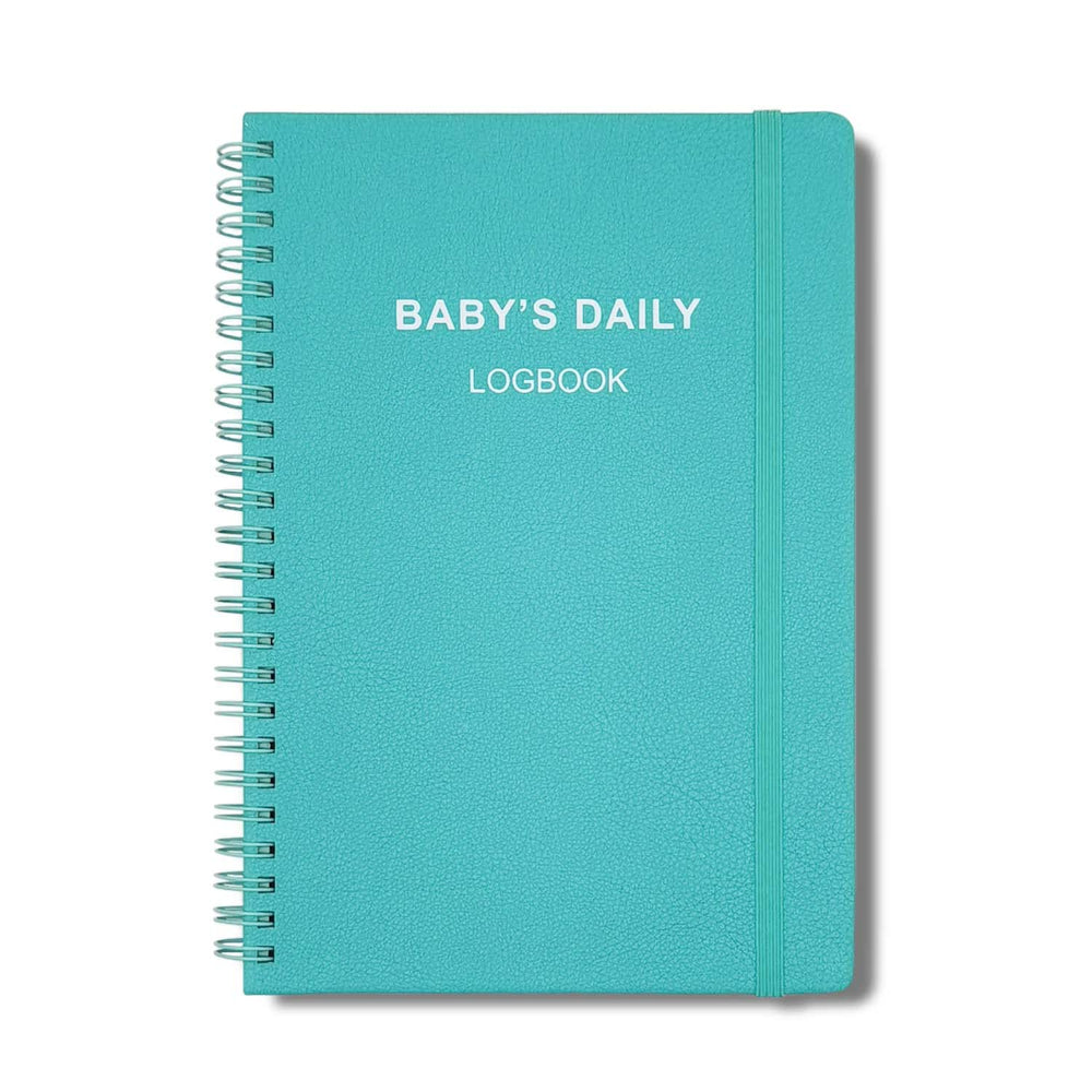 Cheericome Baby's Daily Log Book teal PU cover close-up showing waterproof durability for busy days.