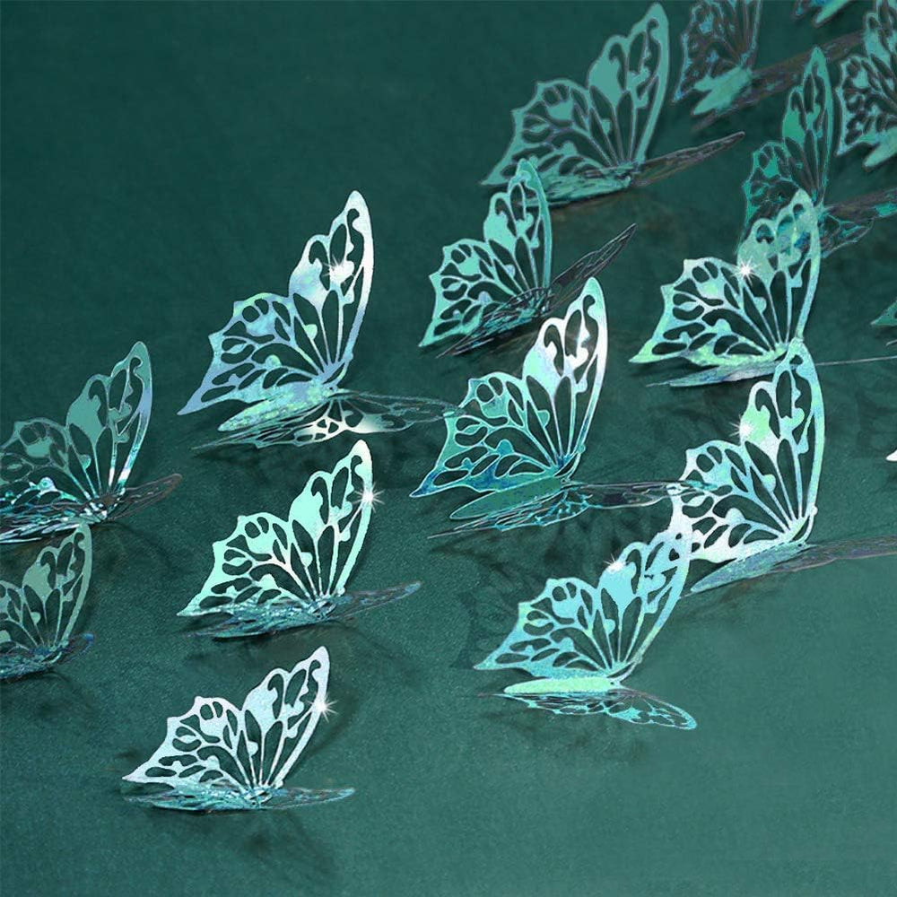 Cheerland 48-piece 3D teal blue butterfly set showing large 4.7-inch butterflies for nursery decor