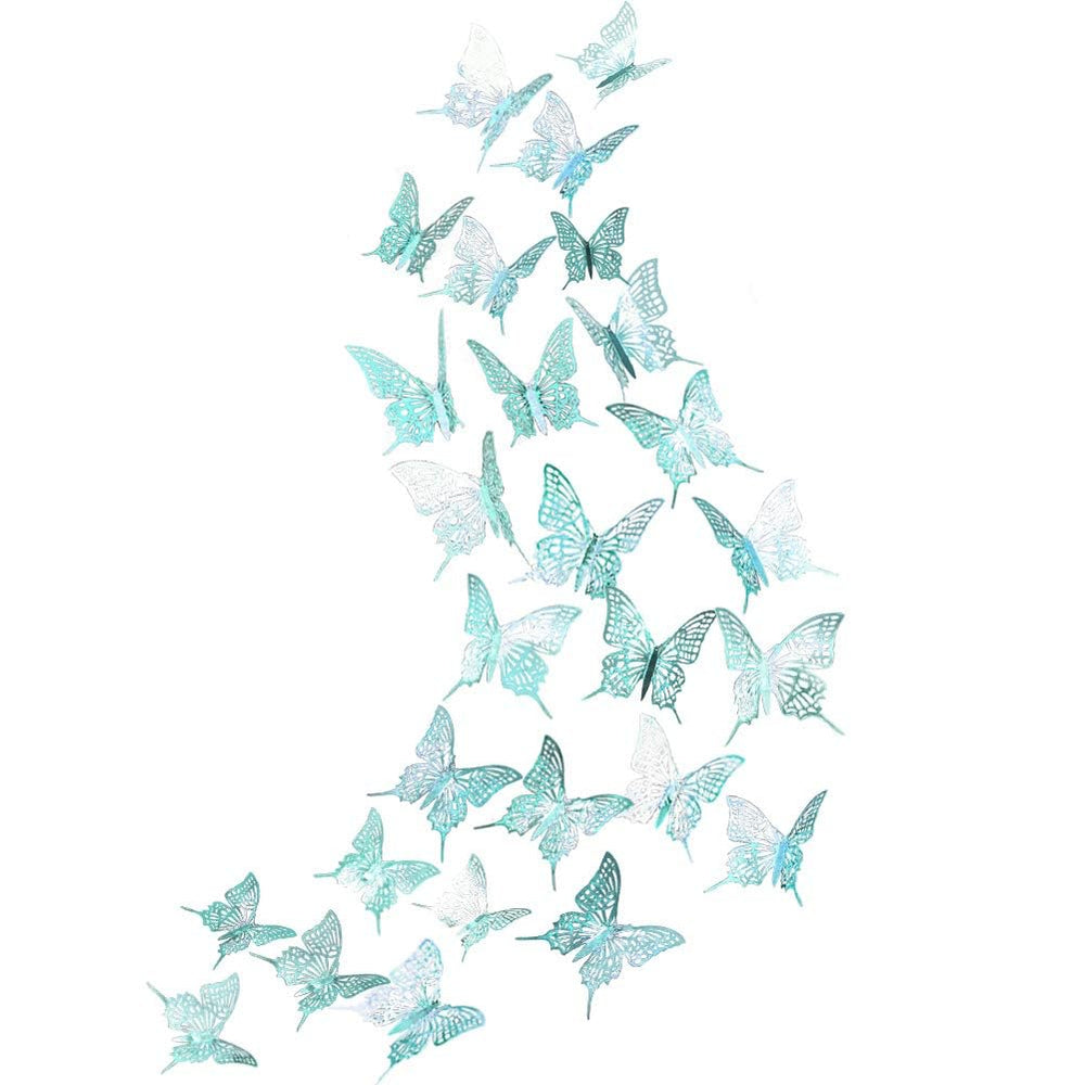 Cheerland 3D teal butterflies with large wings add dimensional wall interest for bedrooms
